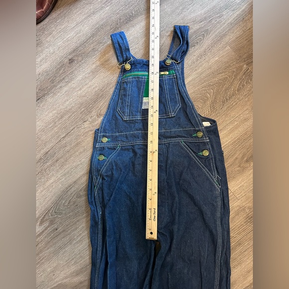 Liberty Bib Overalls Youth 16 Regular Blue Denim Adjustable Straps Green Trim - Picture 10 of 15